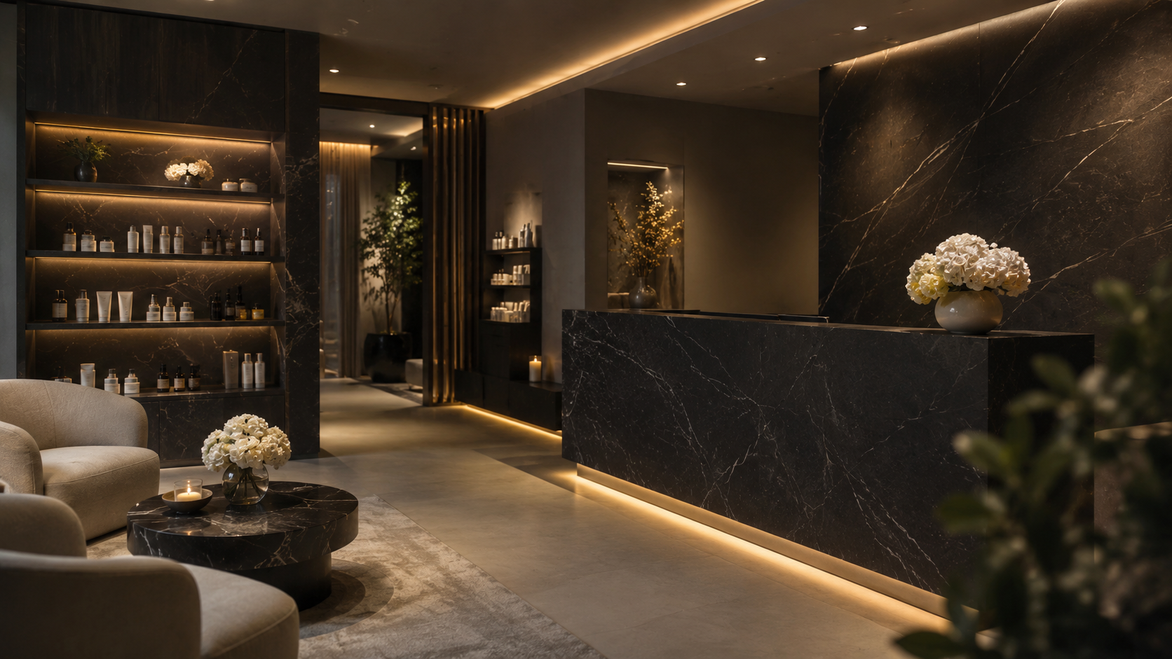 VELORA Skin Atelier resepsiyon ve bekleme alanı